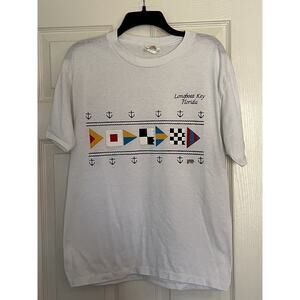 Vintage Longboat Key Florida Sunshine Coverup Shirt Nautical Single Stitch Flags